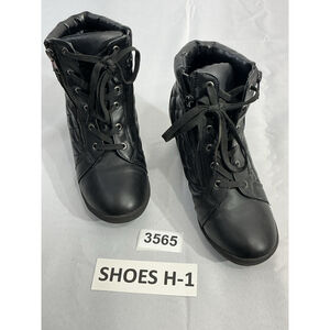 Womans Madden Girl Baaxter Size 8 Black Zip Up Lace Up Quilted Wedge Ankle Boots